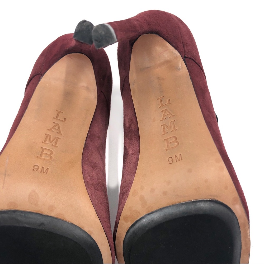 L.A.M.B. Isabella Wine Suede Lace-Up Bootie. Sz 9. - Picture 6 of 8